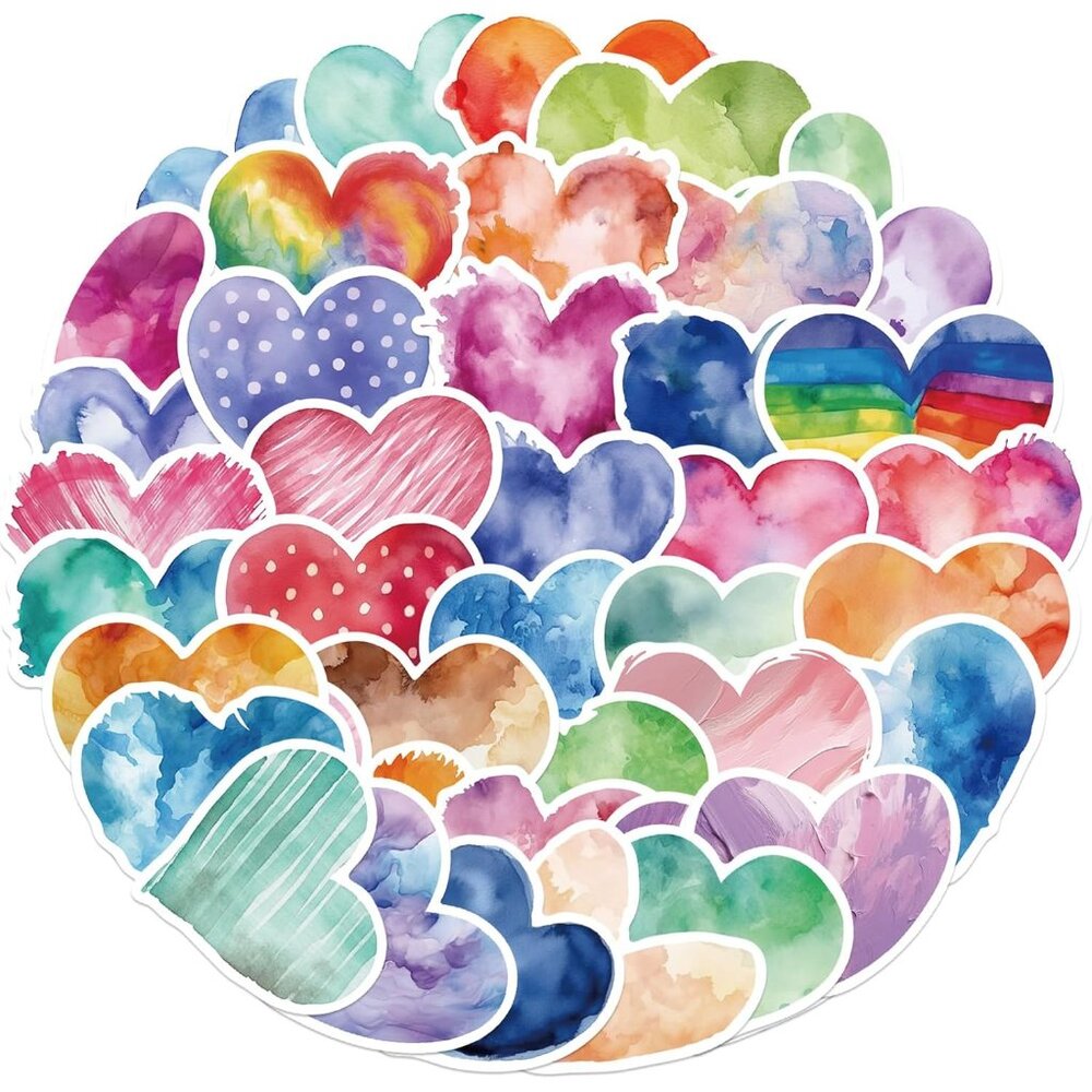 50pcs Love Heart Stickers for Teens Adults Kids Vinyl Waterproof Colorful Heart